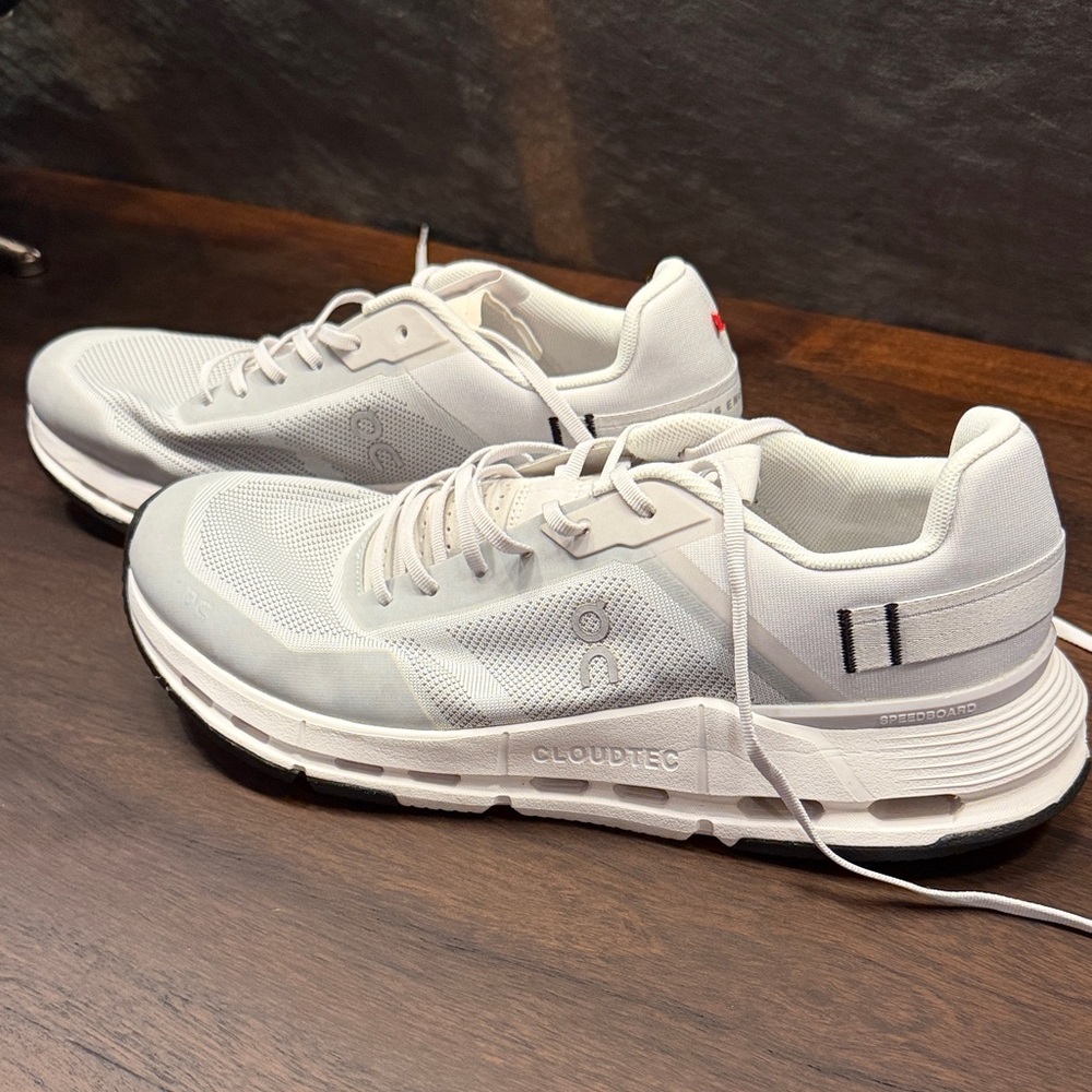 On Running Men’s Athletic Running Sneakers - White with Black Accents